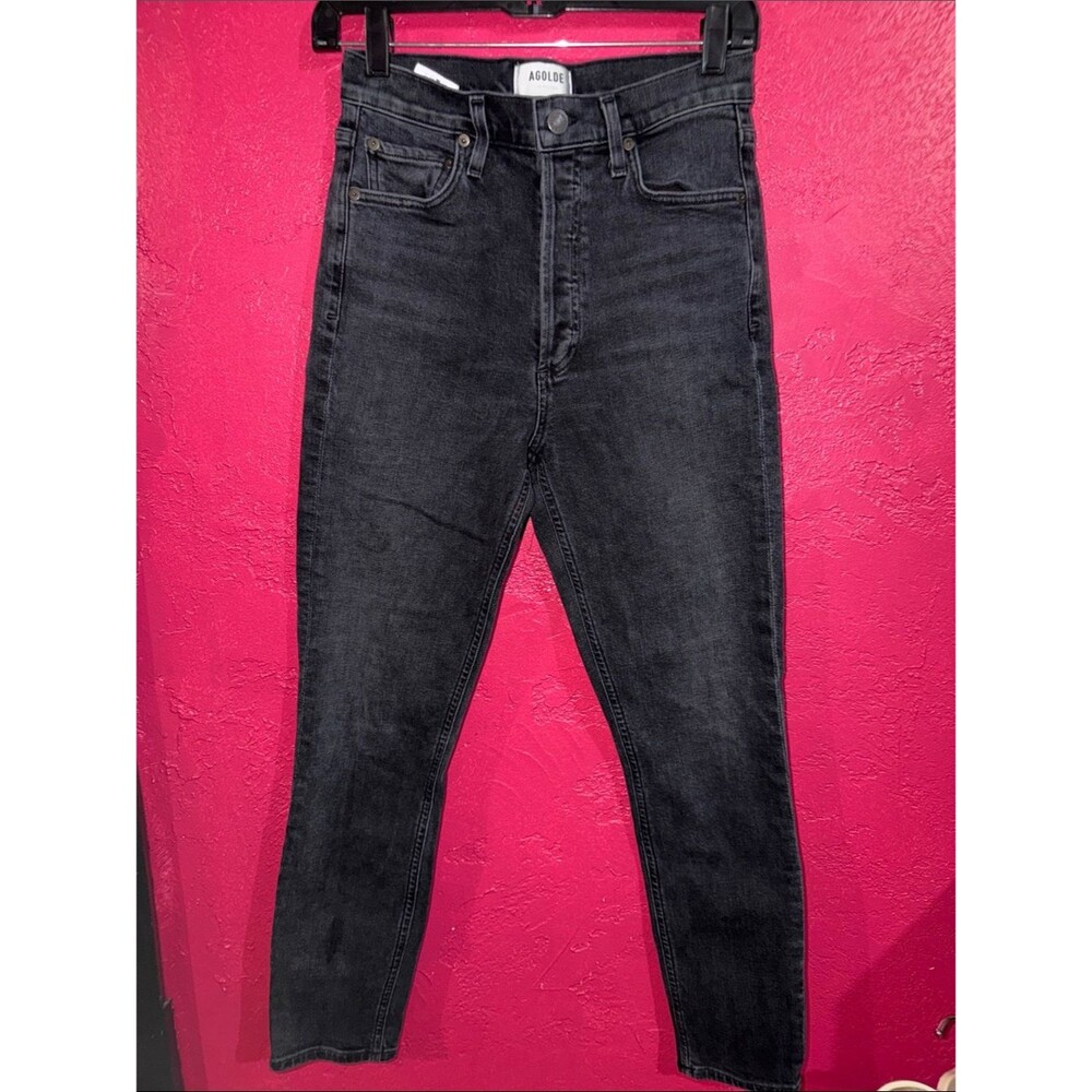 Agolde Nico Skinny high rise button fly Jeans. Sz 26. Black denim.